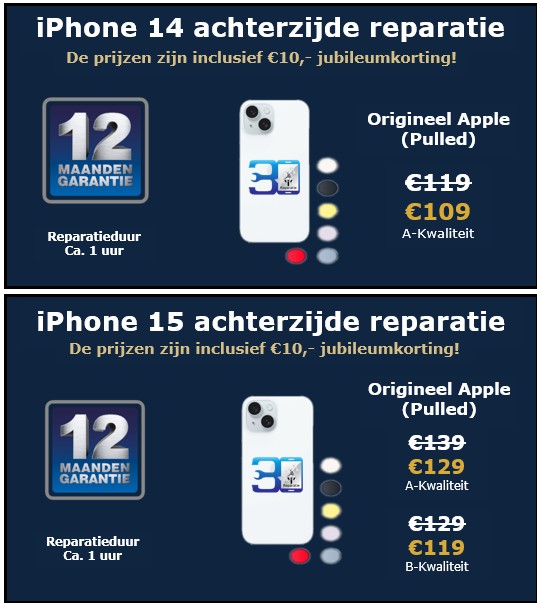 iPhone 14 en 15 achterzijde reparaties - 30minutes-repair.nl