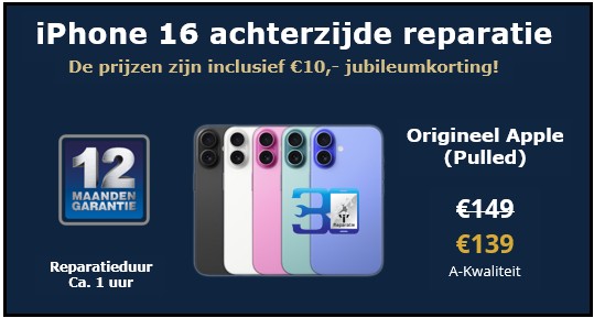 iPhone 16 achterzijde reparaties - 30minutes-repair.nl