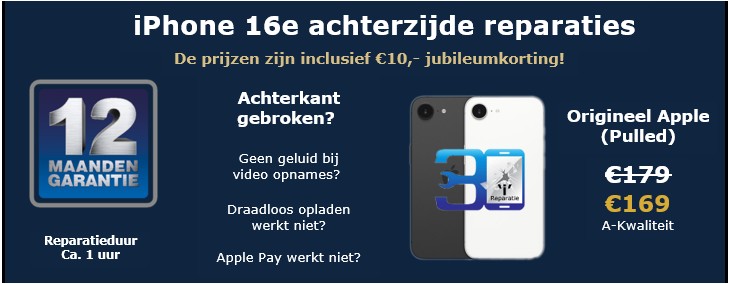 iPhone 16e achterzijde reparaties - 30minutes-repair.nl