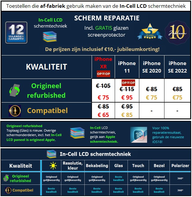 iPhone XR, 11, SE 2020 en SE 2022 scherm reparatie prijzen - 30minutes-repair.nl