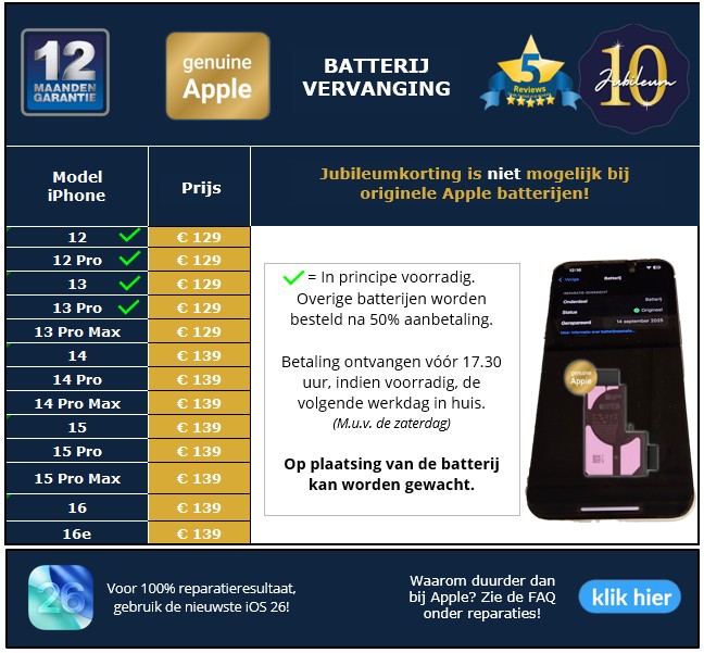 Originele Apple batterijen - 30minutes-repair.nl - 10 jaar iPhone reparatie specialist