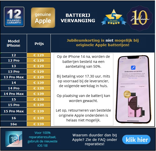 Originele Apple batterijen - 30minutes-repair.nl - 10 jaar iPhone reparatie specialist