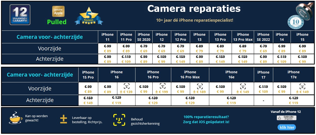iPhone camera reparatie prijzen - 10+ jaar iPhone reparatie specialist Deventer - 30minutes-repair.nl