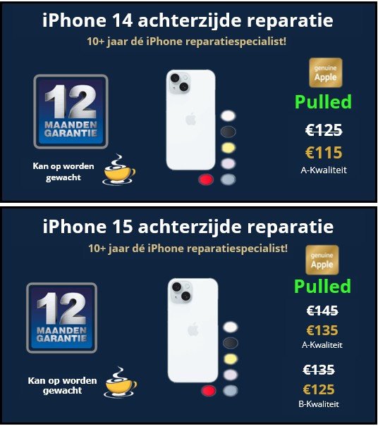 iPhone 14 en 15 achterzijde reparaties - 30minutes-repair.nl