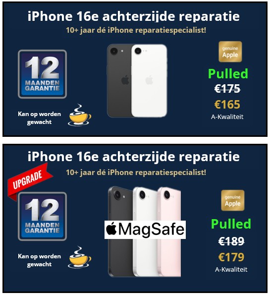 iPhone 16e achterzijde reparatie - 10+ jaar de iPhone reparatiespecialist van Deventer -30minutes-repair.nl