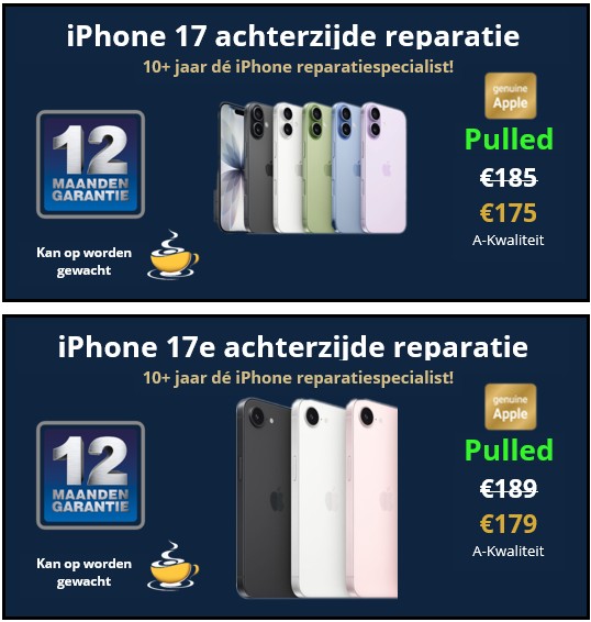 iPhone 17 en 17e achterzijde reparatie - 10+ jaar de iPhone reparatiespecialist van Deventer -30minutes-repair.nl