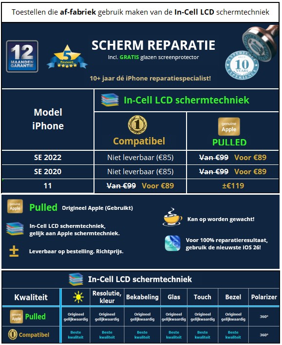 iPhone 11, SE 2020 en SE 2022 schermreparatie prijzen - 10+ jaar de iPhone reparatiespecialist uit Deventer -30minutes-repair.nl