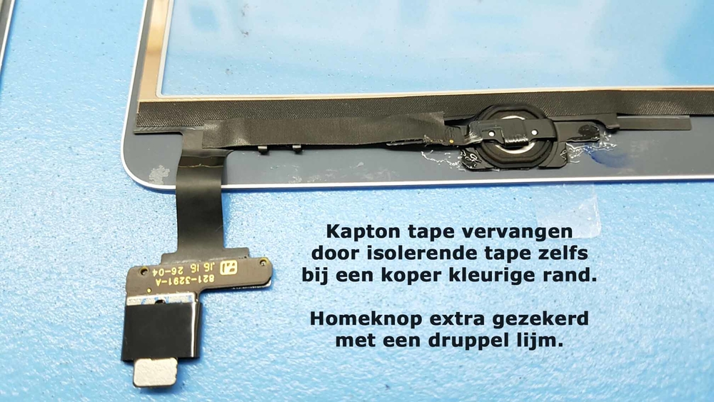 iPad scherm met koper kleurige rand en isolerende tape