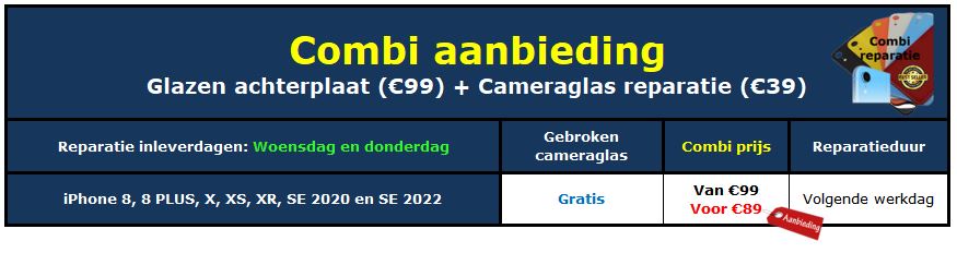 Glazen achterkant incl. cameraglas reparatieprijzen
